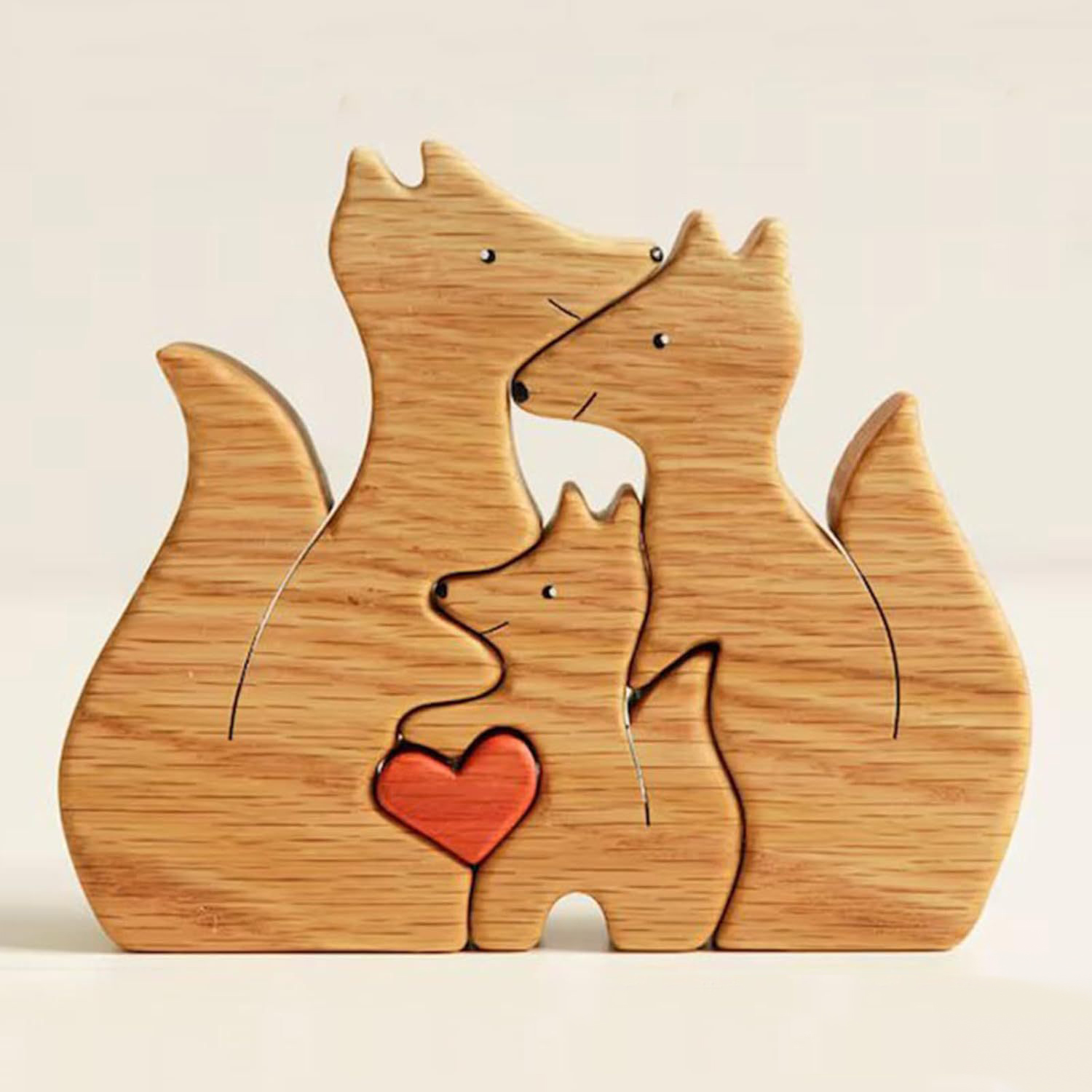 Personalized fox family wooden puzzle with custom names