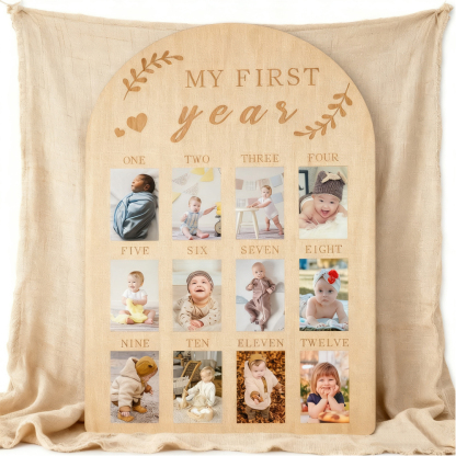 My First Year Milestone Photo Frame – Baby's Monthly Milestones in Wood