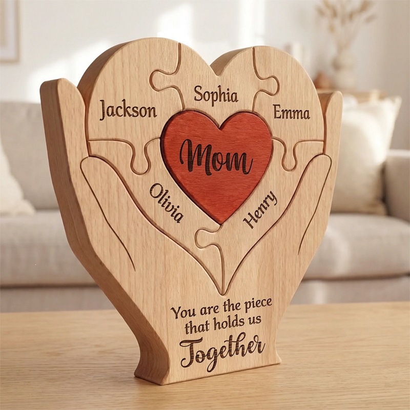 Personalized gift wooden heart-shaped jigsaw puzzle set, craft home decoration, family keepsake - Birthday gift for family members - Mother's Day gift