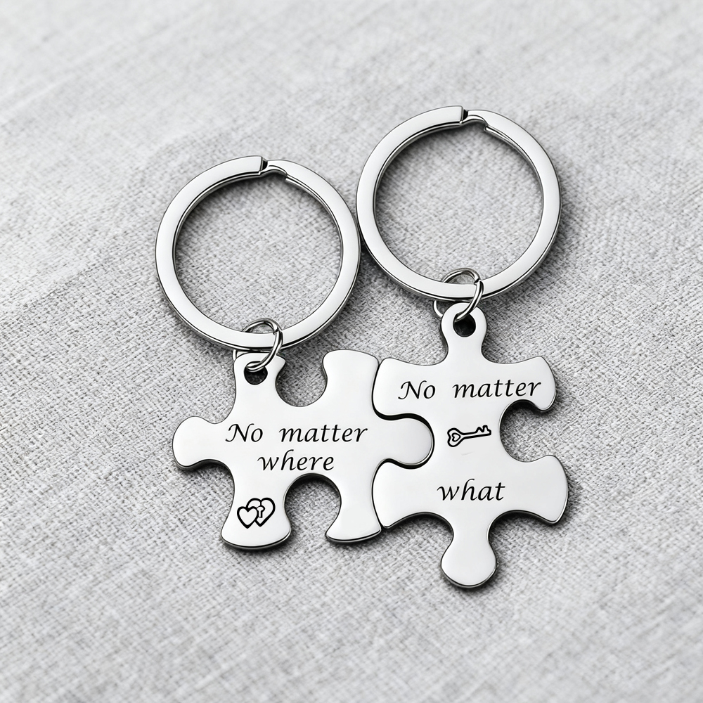 Custom Puzzle Piece Keychain Set – Metal Couple Keychains, Anniversary Gift for Him & Her