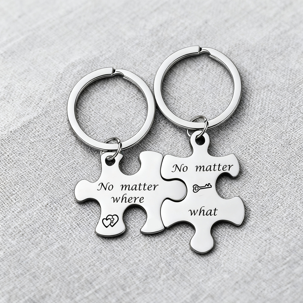 Custom Puzzle Piece Keychain Set – Metal Couple Keychains, Anniversary Gift for Him & Her