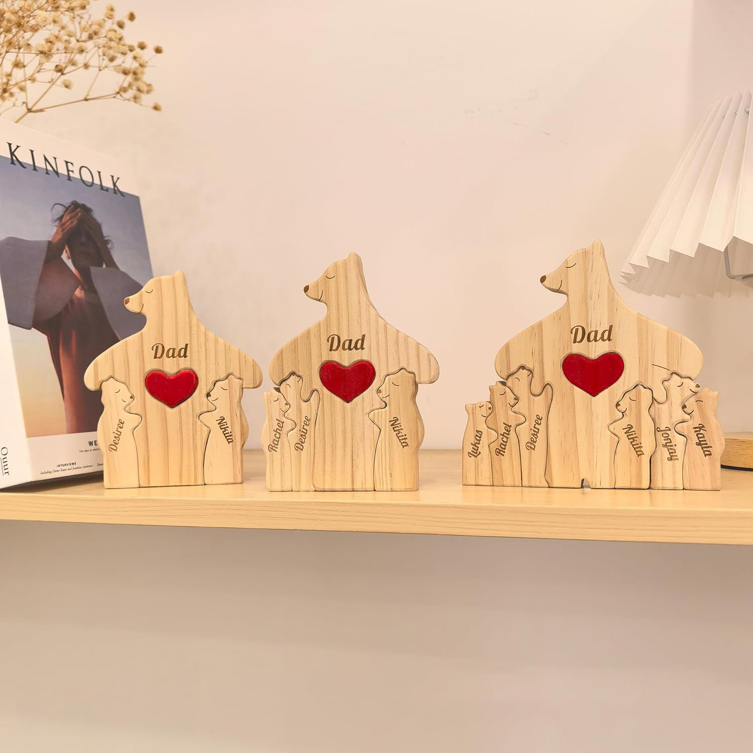 Personalized Gift wooden teddy bear family puzzle figurine, family name and surname puzzle carving decoration, family keepsake - Birthday gift for family members - Father's Day gift.-TailorAura