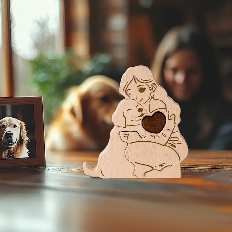 Personalized Gift Wooden Girl and Dog Puzzle Set - Christmas Party Gift, Home Decor, Family Keepsake - Birthday Gift for Family Members