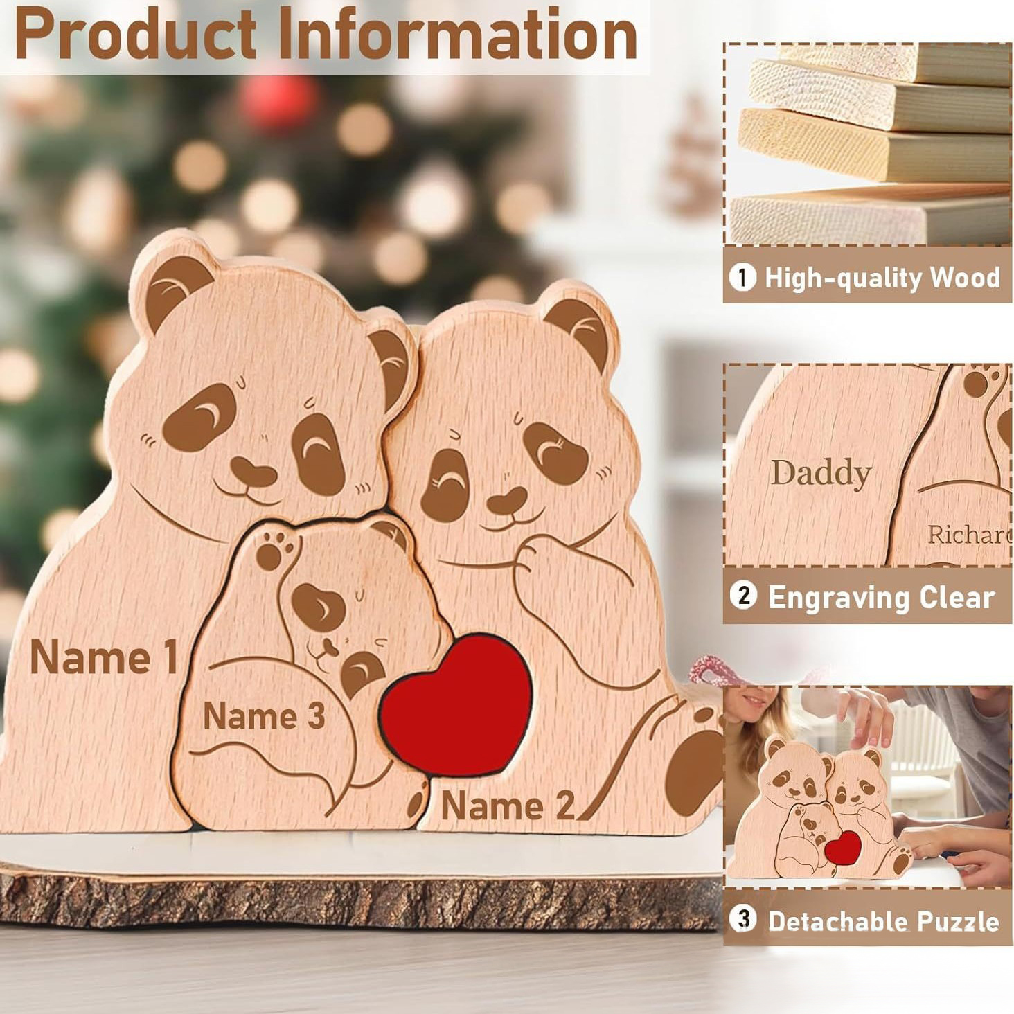 Personalized Gift wooden bear puzzle, mother bear puzzle, home decoration, Mother's Day birthday gift, ornament - Birthday gift for family members.