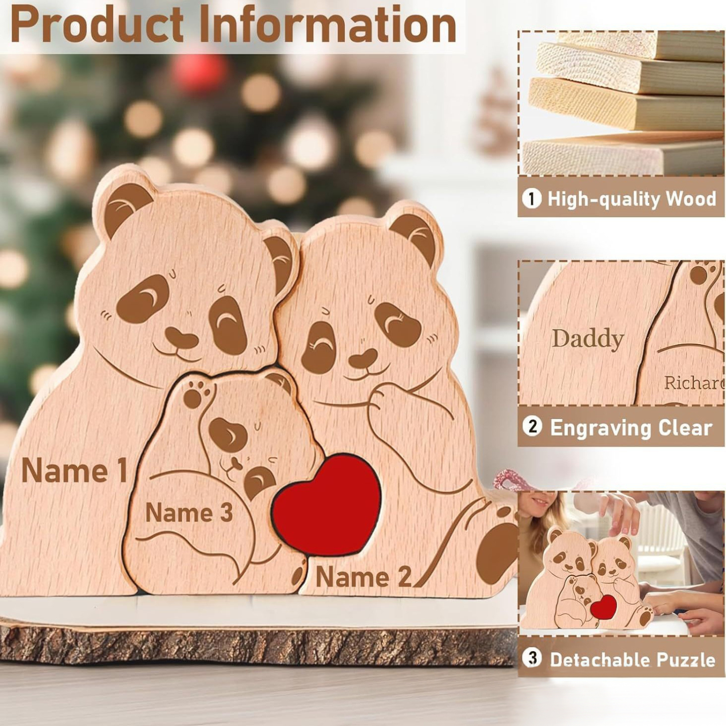 Personalized Gift wooden bear puzzle, mother bear puzzle, home decoration, Mother's Day birthday gift, ornament - Birthday gift for family members.