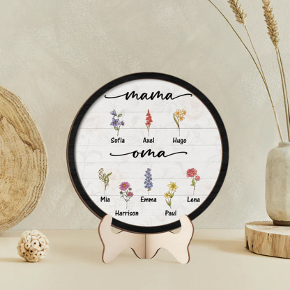 First Mom, Now Grandma - Personalized Wooden Plaque with Flowers for Grandma
