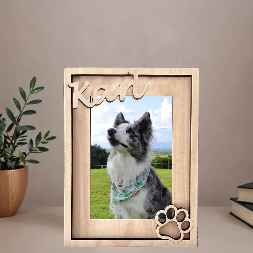 Customizable pet memorial frame with pet photo and name