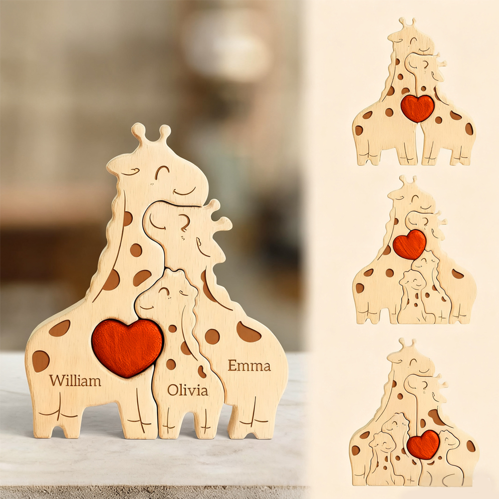 Family of Giraffe - Custom Family Gifts | Wooden Puzzle