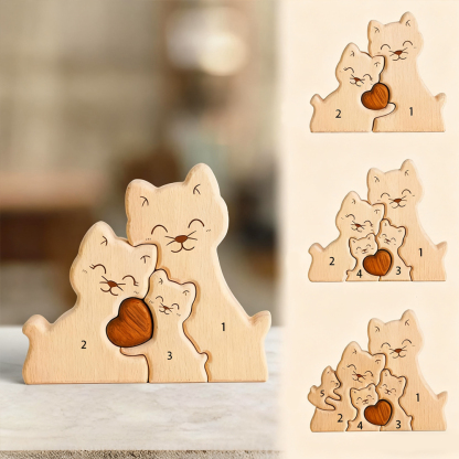 Family of Cat - Custom Family Gifts | Wooden Puzzle