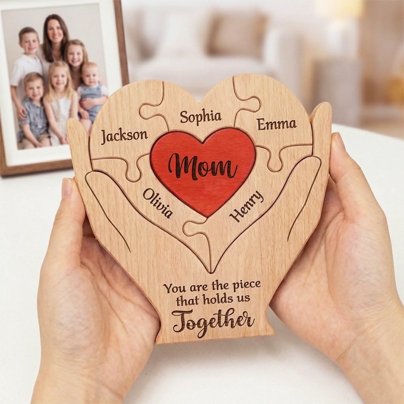 Personalized gift wooden heart-shaped jigsaw puzzle set, craft home decoration, family keepsake - Birthday gift for family members - Mother's Day gift-TailorAura