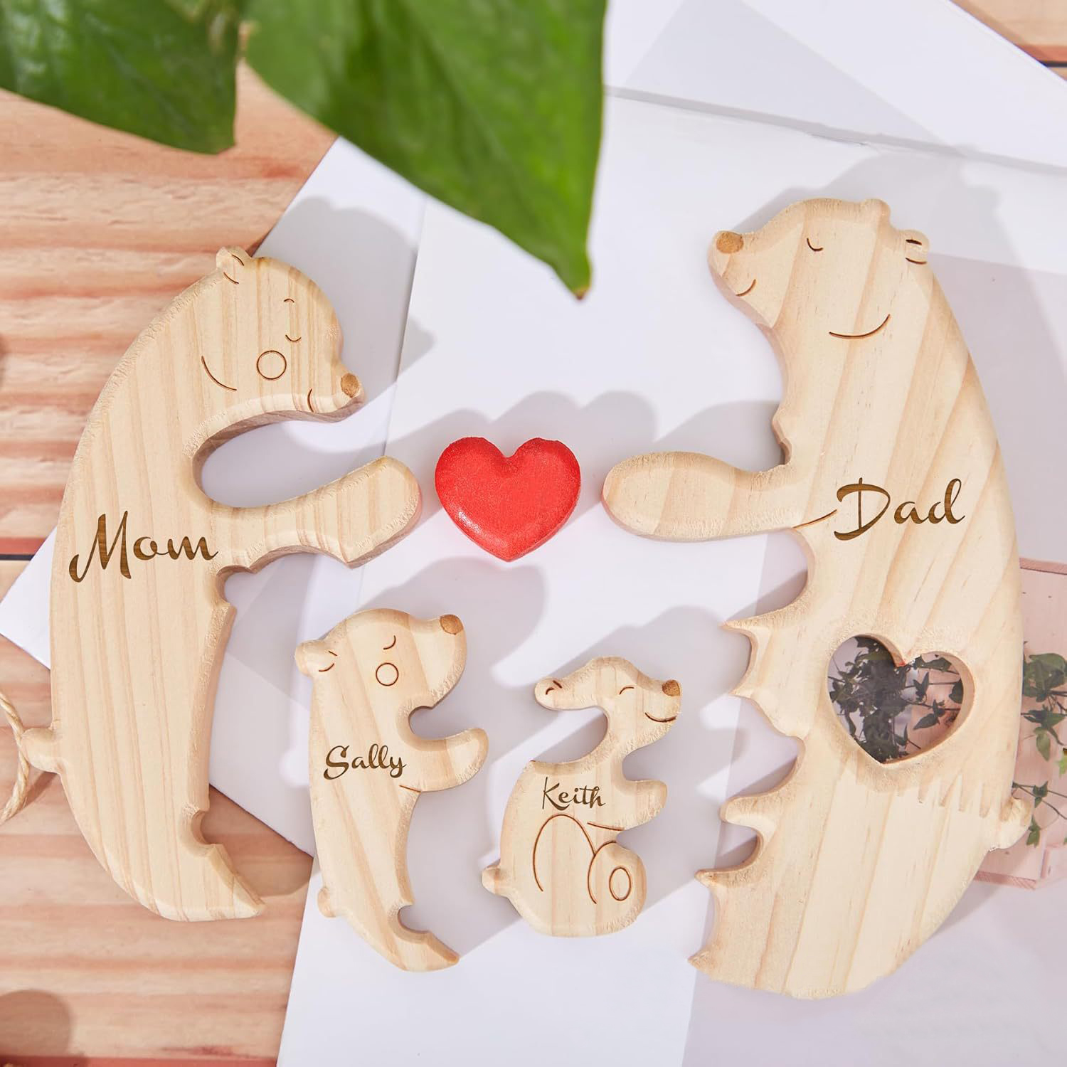 Personalized Gift wooden teddy bear puzzle set, a heartwarming family portrait of a mother and baby bear, perfect for Mother's Day or home decor - Birthday gift for family members.