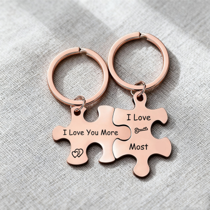 Custom Puzzle Piece Keychain Set – Metal Couple Keychains, Anniversary Gift for Him & Her