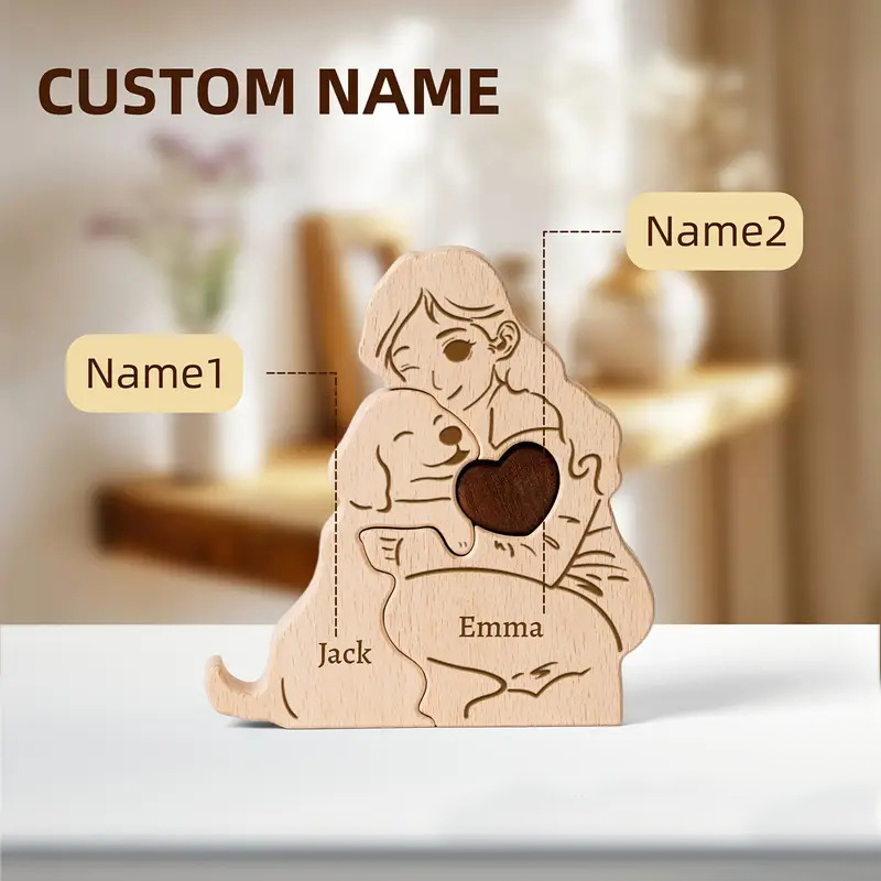 Personalized Gift Wooden Girl and Dog Puzzle Set - Christmas Party Gift, Home Decor, Family Keepsake - Birthday Gift for Family Members