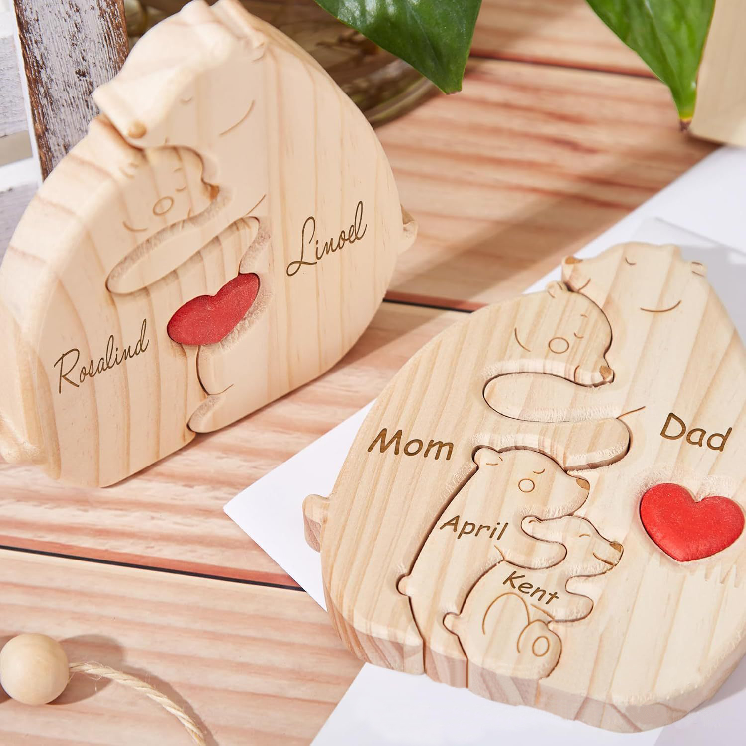Personalized Gift wooden teddy bear puzzle set, a heartwarming family portrait of a mother and baby bear, perfect for Mother's Day or home decor - Birthday gift for family members.