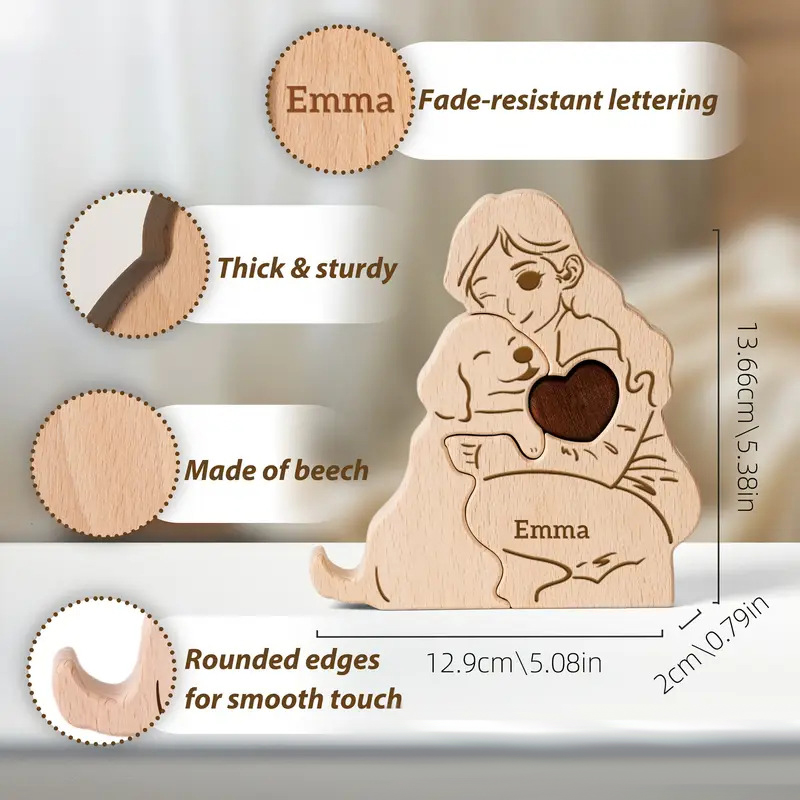 Personalized Gift Wooden Girl and Dog Puzzle Set - Christmas Party Gift, Home Decor, Family Keepsake - Birthday Gift for Family Members