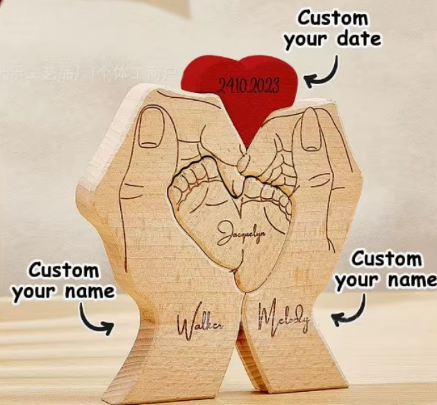 Wooden baby foot crafts, puzzles carved with family names, home decorations, Mother's Day gift-Gift For Mom-TailorAura
