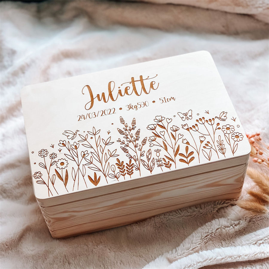 Personalized hand-carved gift cute memory storage box wooden baby keepsake box-Gift for Baby