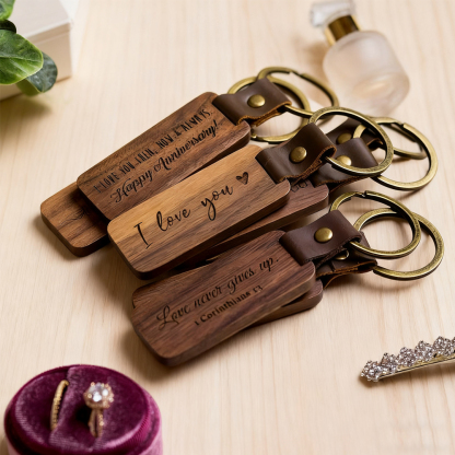 3-Piece Engraved Walnut Wood Keychain Set – Thoughtful Gift to Carry Your Love