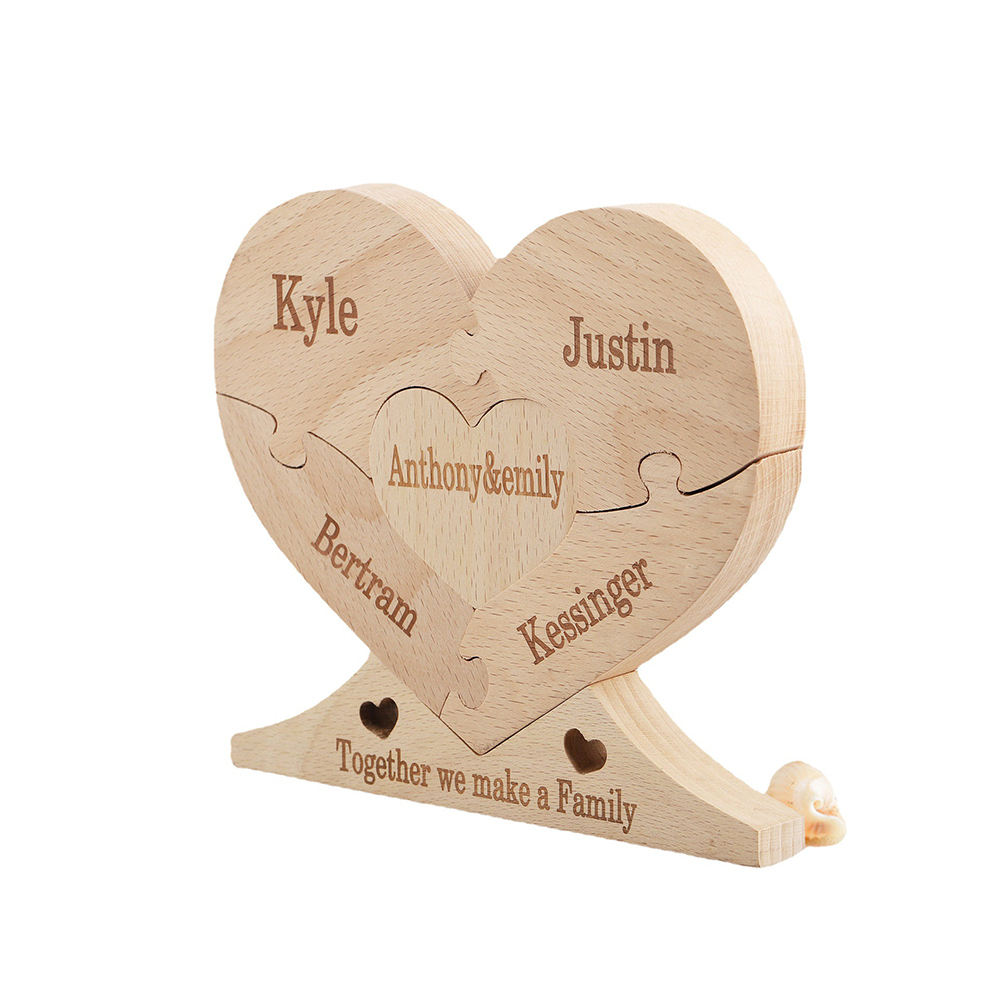 Personalized wooden heart-shaped puzzle, Valentine's Day wooden heart-shaped decoration-Gift for Famliy-TailorAura