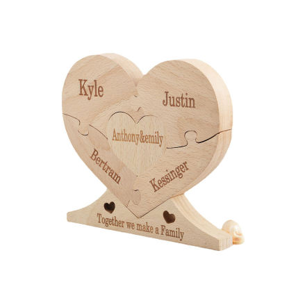 Personalized wooden heart-shaped puzzle, Valentine's Day wooden heart-shaped decoration-Gift for Famliy-TailorAura