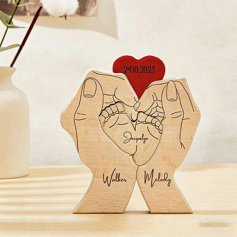 Wooden hand-carved family member and baby name puzzle home decor-Gift For Famliy
