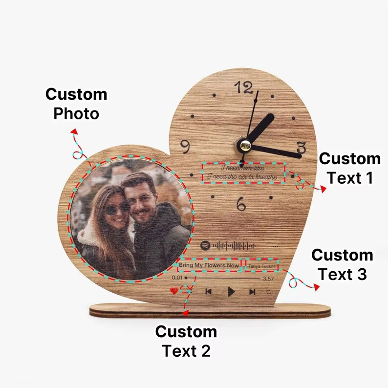 Personalized Pattern Custom Clock Decoration Photo Souvenir Heart-Shaped Stand Clock Decoration - Birthday Gift for Girlfriend-TailorAura