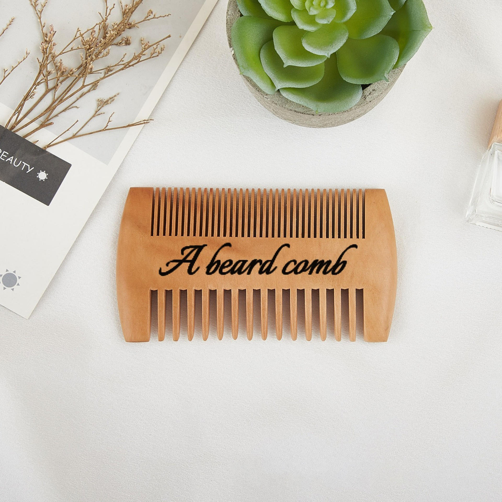 Personalized beard and hair comb set with engraved logo and name, featuring a leather case - Gift for family.-TailorAura