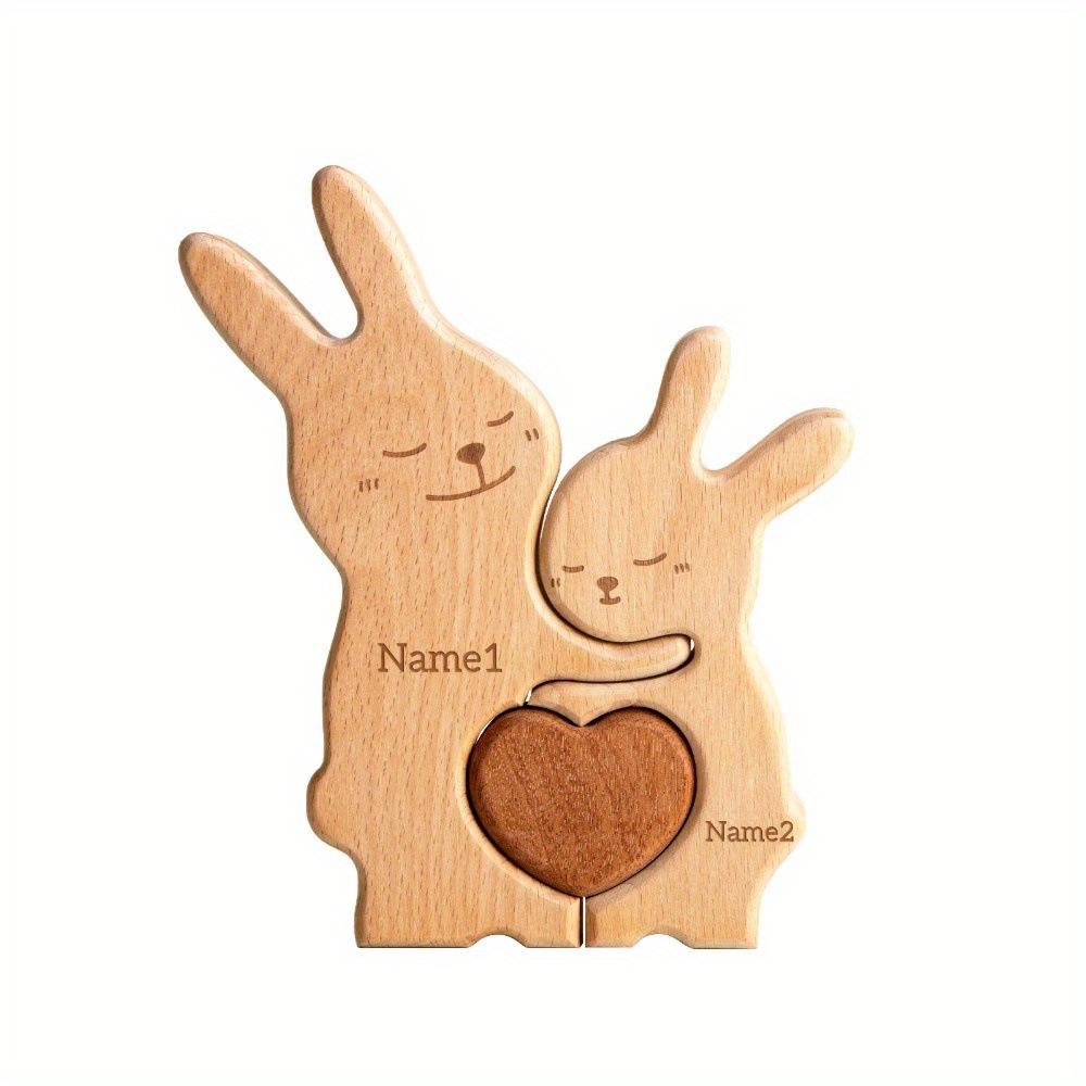 Wooden personalized rabbit family puzzle, anniversary gift, wooden animal rabbit puzzle, family keepsake - Gift for family members.-TailorAura