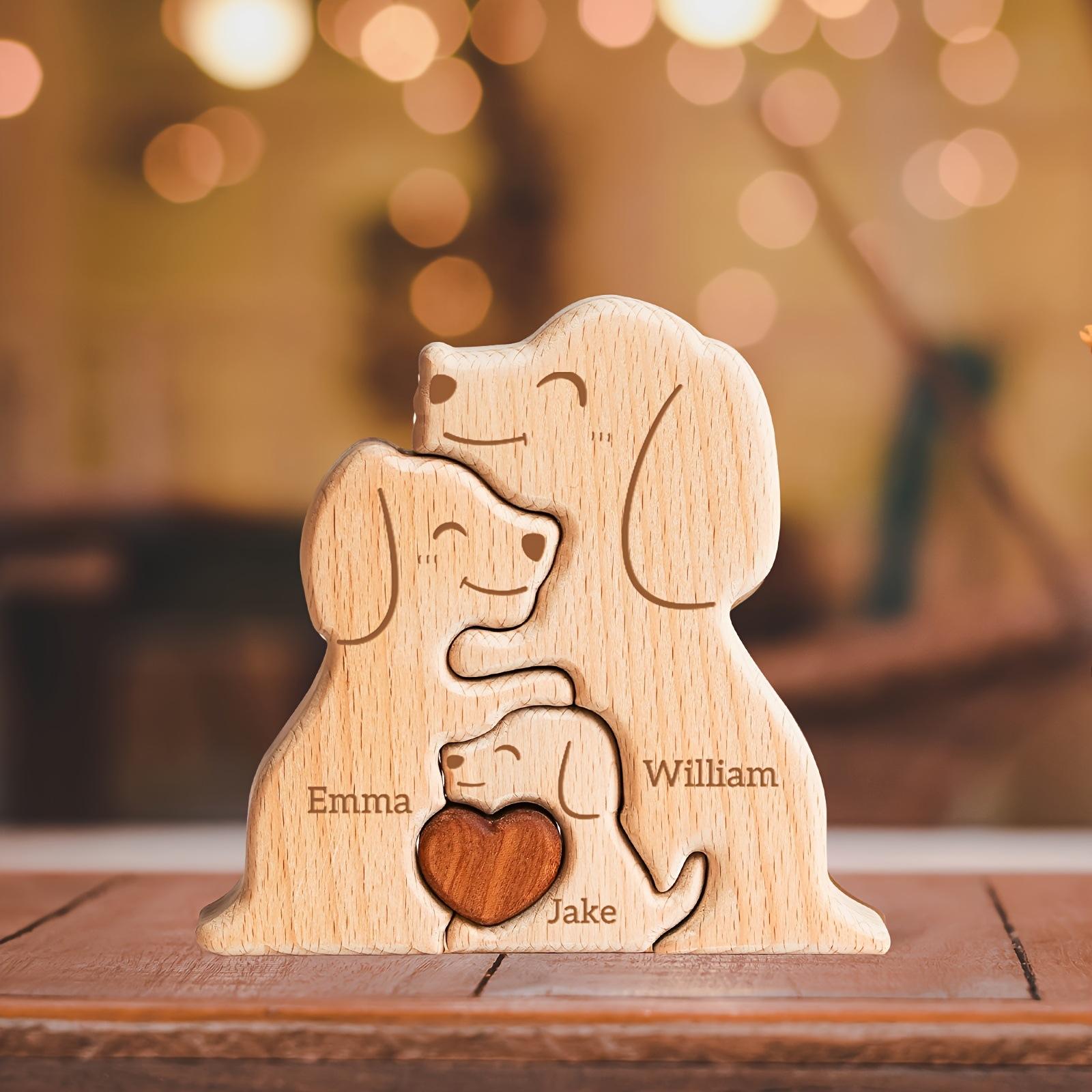 Wooden Dog Family Puzzle Decoration Mother's Day Gift 3-in-1 Set Dog Puzzle Family Keepsake Ornament - Birthday Gift for Family Members-TailorAura