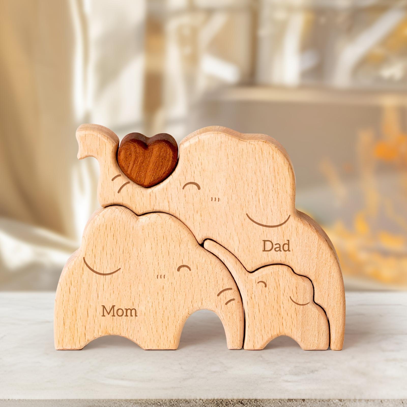 Personalized Wooden Elephant Family Puzzle - Anniversary Gift, Wooden Animal Elephant Puzzle, Family Souvenir Gift, Family Souvenir Ornament - Birthday Gift for Family Members-TailorAura