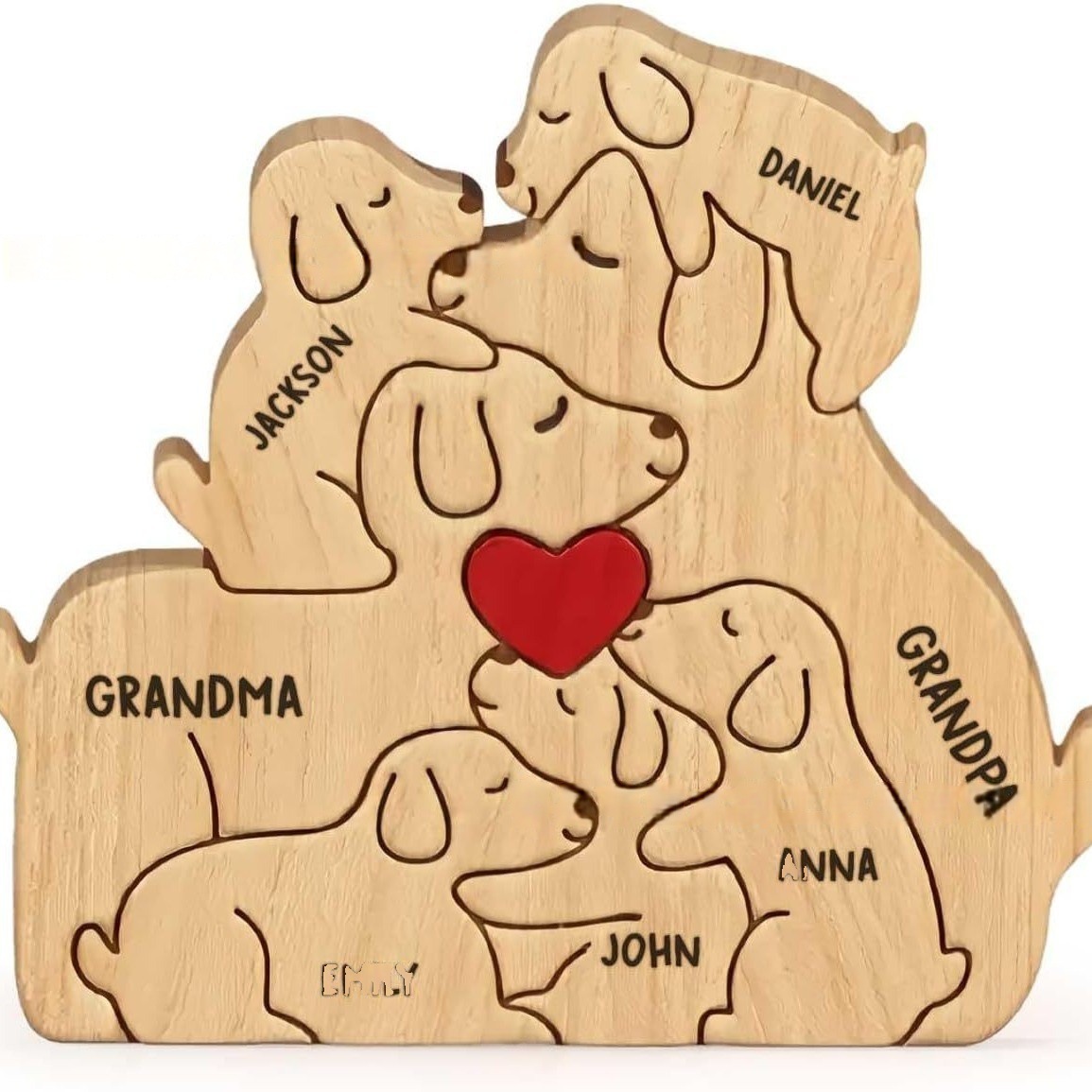 Wooden puppy puzzle family ornament, dog-shaped wooden puzzle set, family keepsake-Birthday gift for family members.-TailorAura