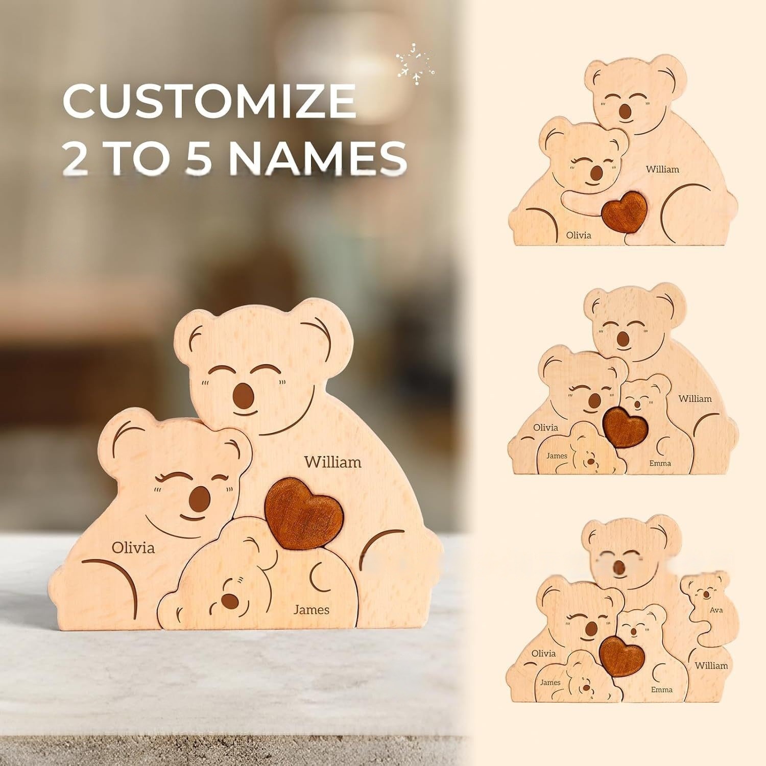Personalized wooden koala bear shaped puzzle, wooden home decoration, party gift, family keepsake - Birthday gift for family members.-TailorAura