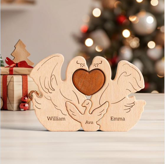 Personalized wooden swan-shaped puzzle, wooden home decoration, party gift, family keepsake - Birthday gift for family members.-TailorAura