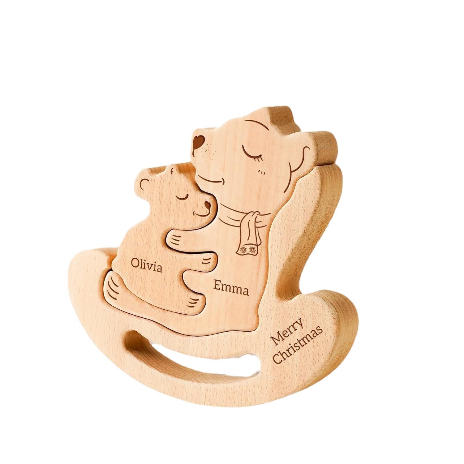Wooden Cradle Bear Family Puzzle Set, Animal Carving Home Decor Crafts, Family Souvenir - Birthday Gift for Family Members-TailorAura