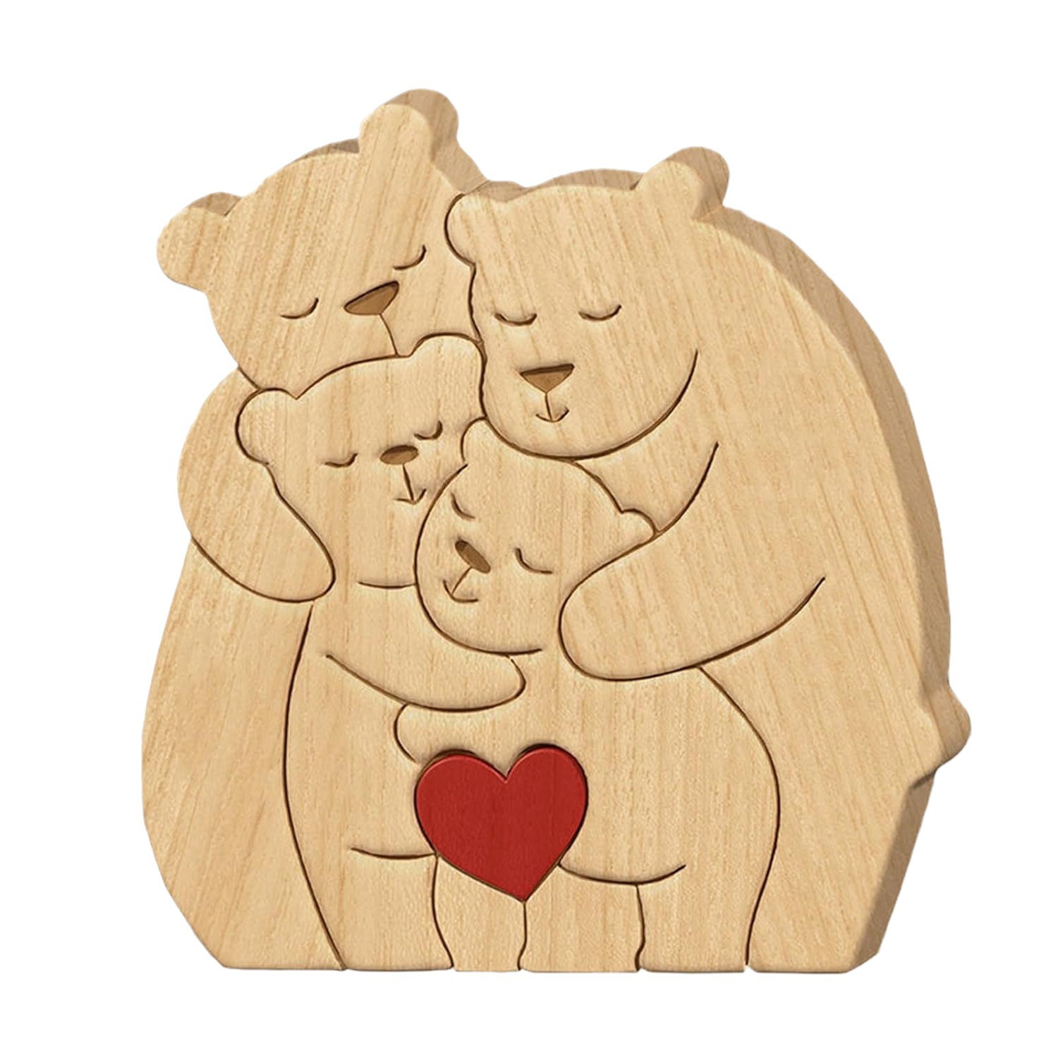 Personalized wooden hugging bear family puzzle set, animal carving home decoration, craft, family keepsake - Birthday gift for family members.-TailorAura