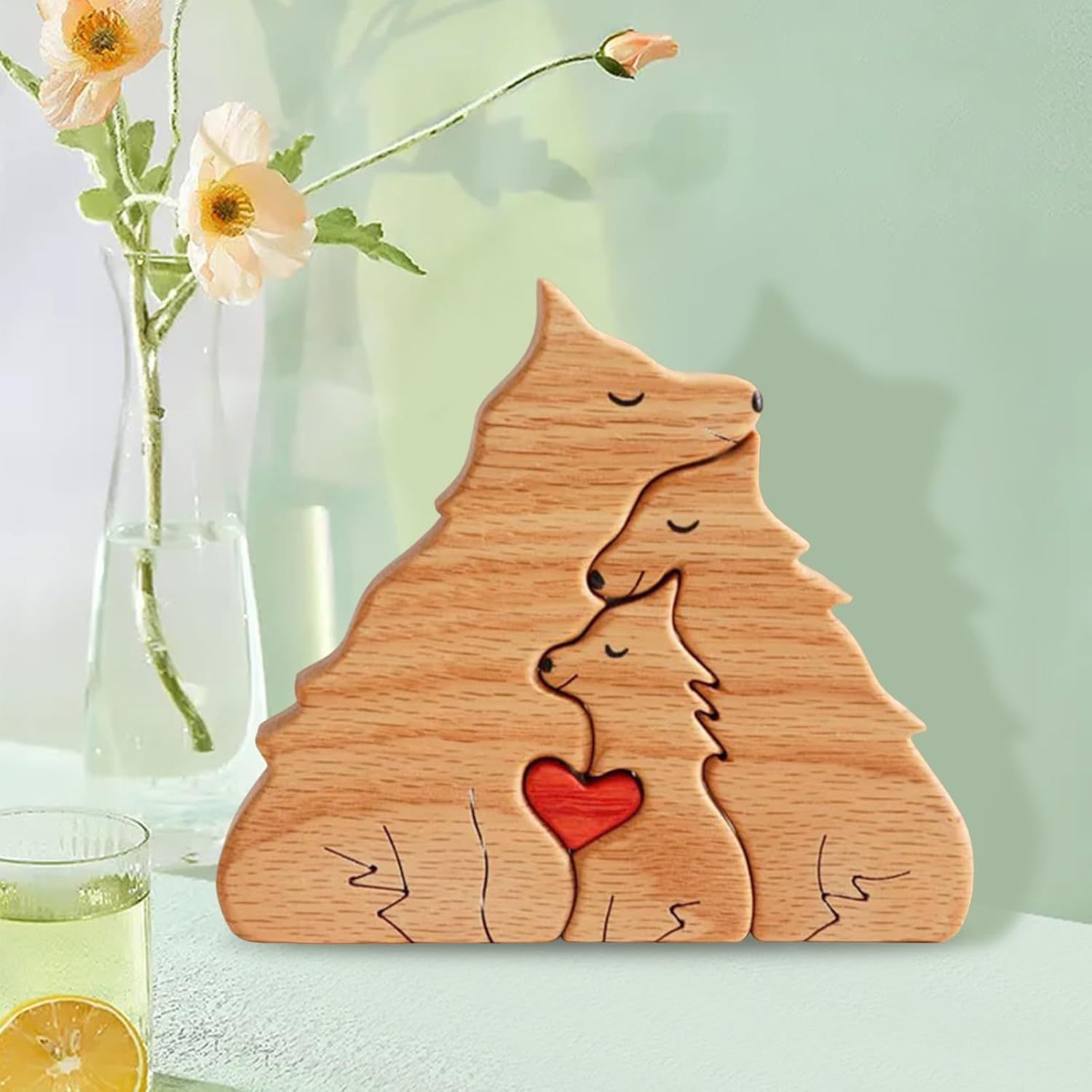 Personalized wooden carved wolf family jigsaw puzzle set, craft home decoration, office desk ornament, family keepsake - Birthday gift for family members.-TailorAura