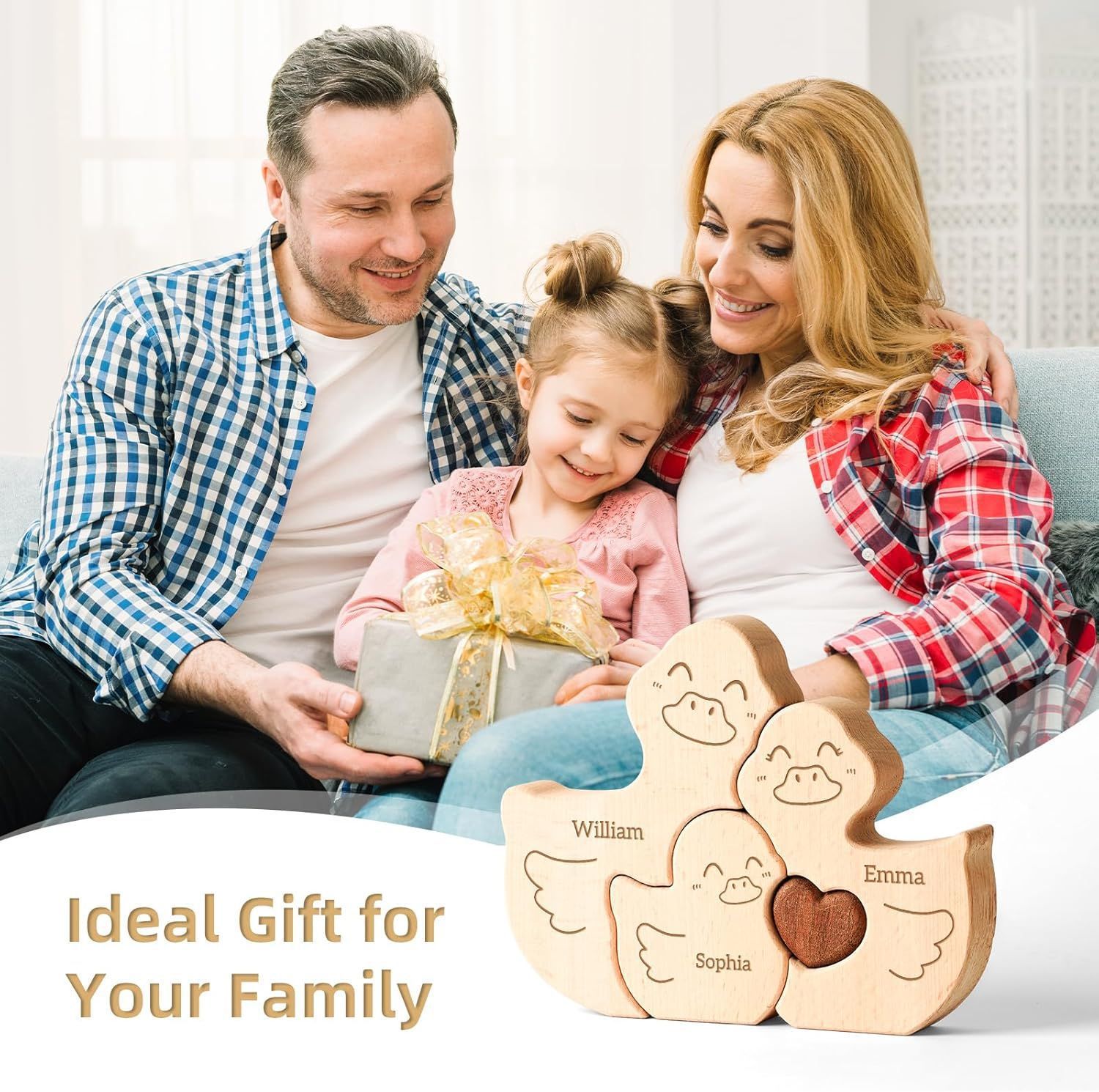 Personalized gifts wooden carved duck puzzle set, craft home decoration, family keepsake - Birthday gift for family members.-TailorAura