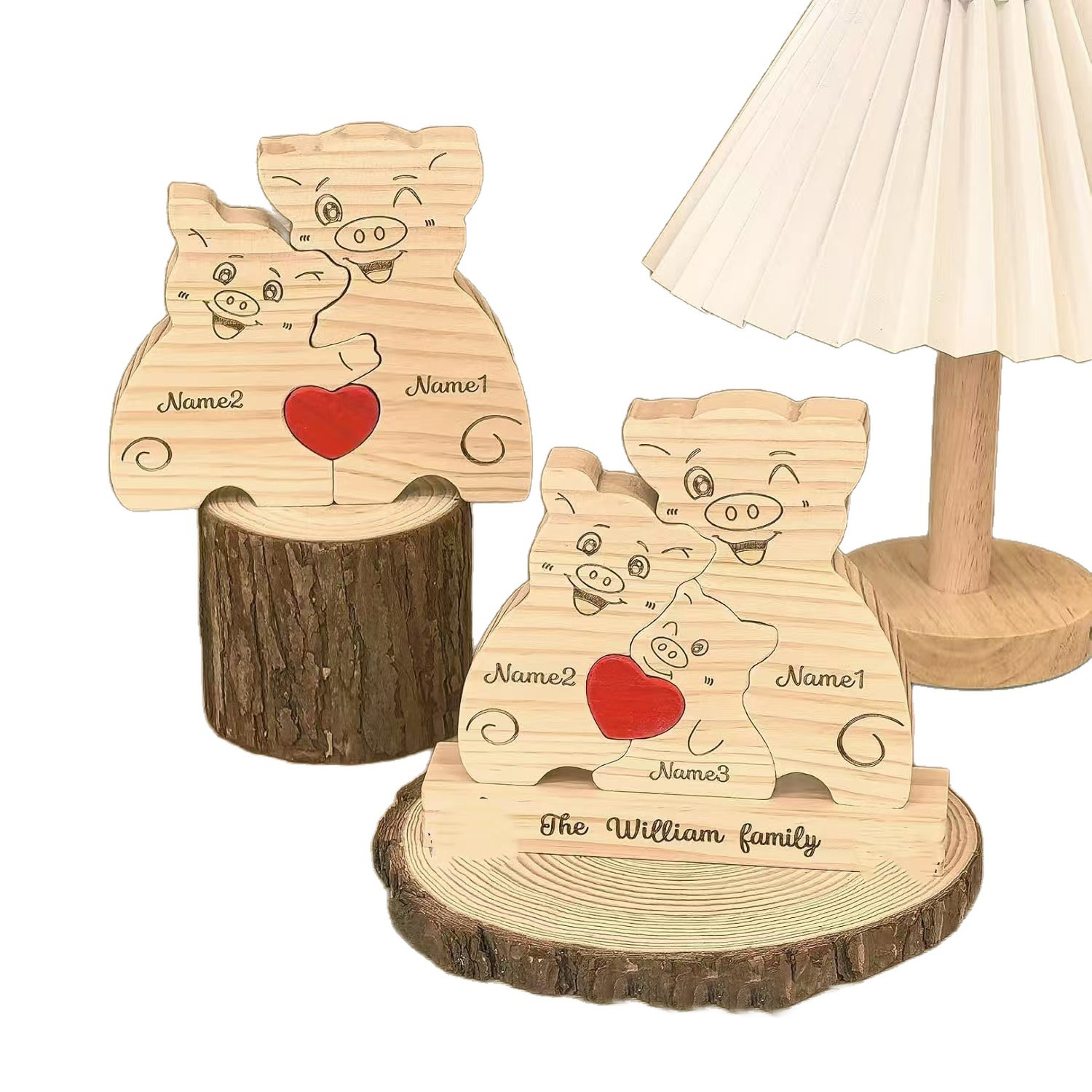 Personalized customization wooden family pig puzzle figurine, family name and surname puzzle carving decoration, family keepsake - Birthday gift for family members.-TailorAura