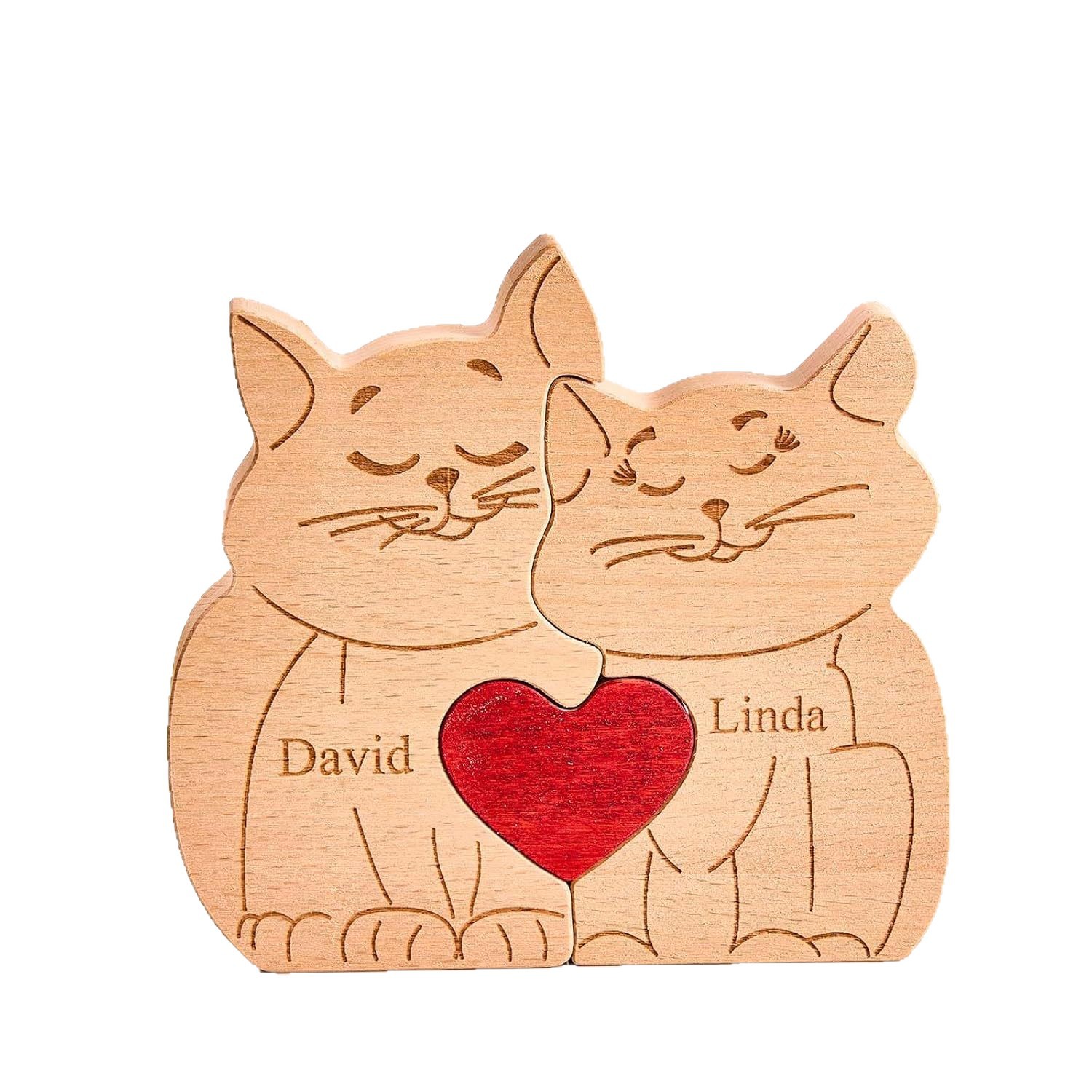 Personalized Gift wooden smiling cat puzzle figurine, family name/surname puzzle carving decoration, family keepsake - Birthday gift for family members - Valentine's Day gift-TailorAura