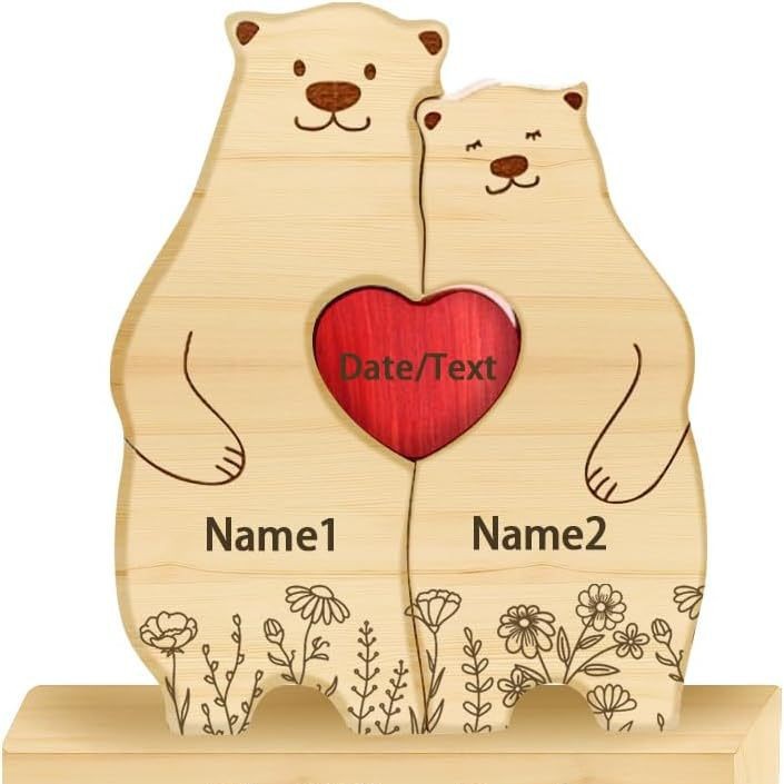 Personalized Gift wooden family bear puzzle figurine, family name and surname puzzle carving decoration, family keepsake - Birthday gift for family members.-TailorAura