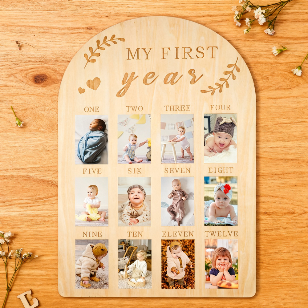My First Year Milestone Photo Frame – Baby's Monthly Milestones in Wood