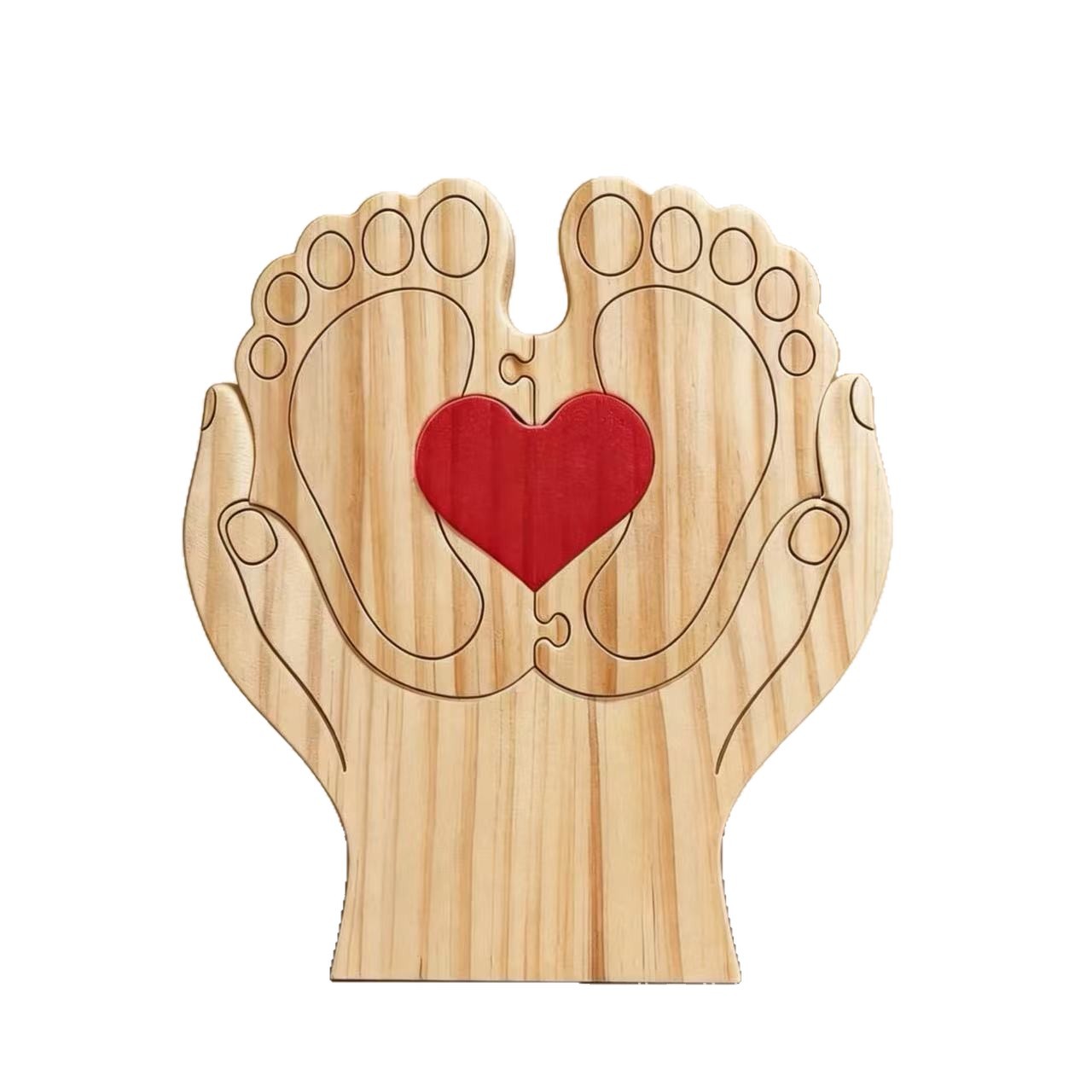 Personalized Gift Father's Day gift: Wooden baby feet puzzle, cute cat family name puzzle, home decoration, keepsake - Birthday gift for family members - Memento of a baby's growth.