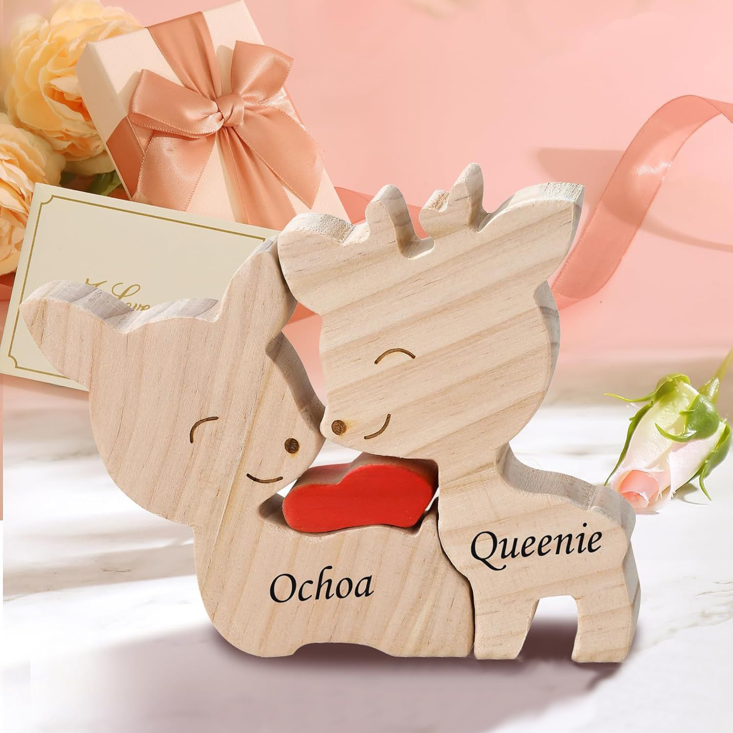 Personalized Gift wooden puzzle, cute deer, family name puzzle, home decoration, keepsake - Birthday gift for family members - Valentine's Day gift.