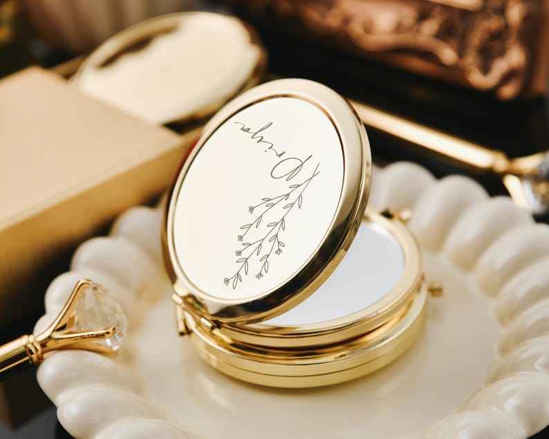 Personalized portable makeup mirror with gift box, wedding gift metal mirror-Gift For Girlfriend