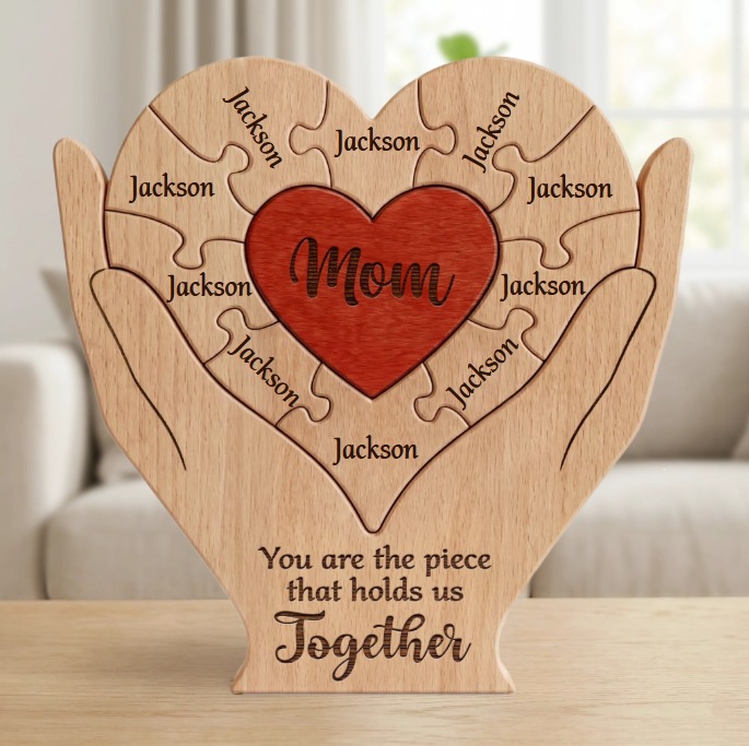 Personalized gift wooden heart-shaped jigsaw puzzle set, craft home decoration, family keepsake - Birthday gift for family members - Mother's Day gift