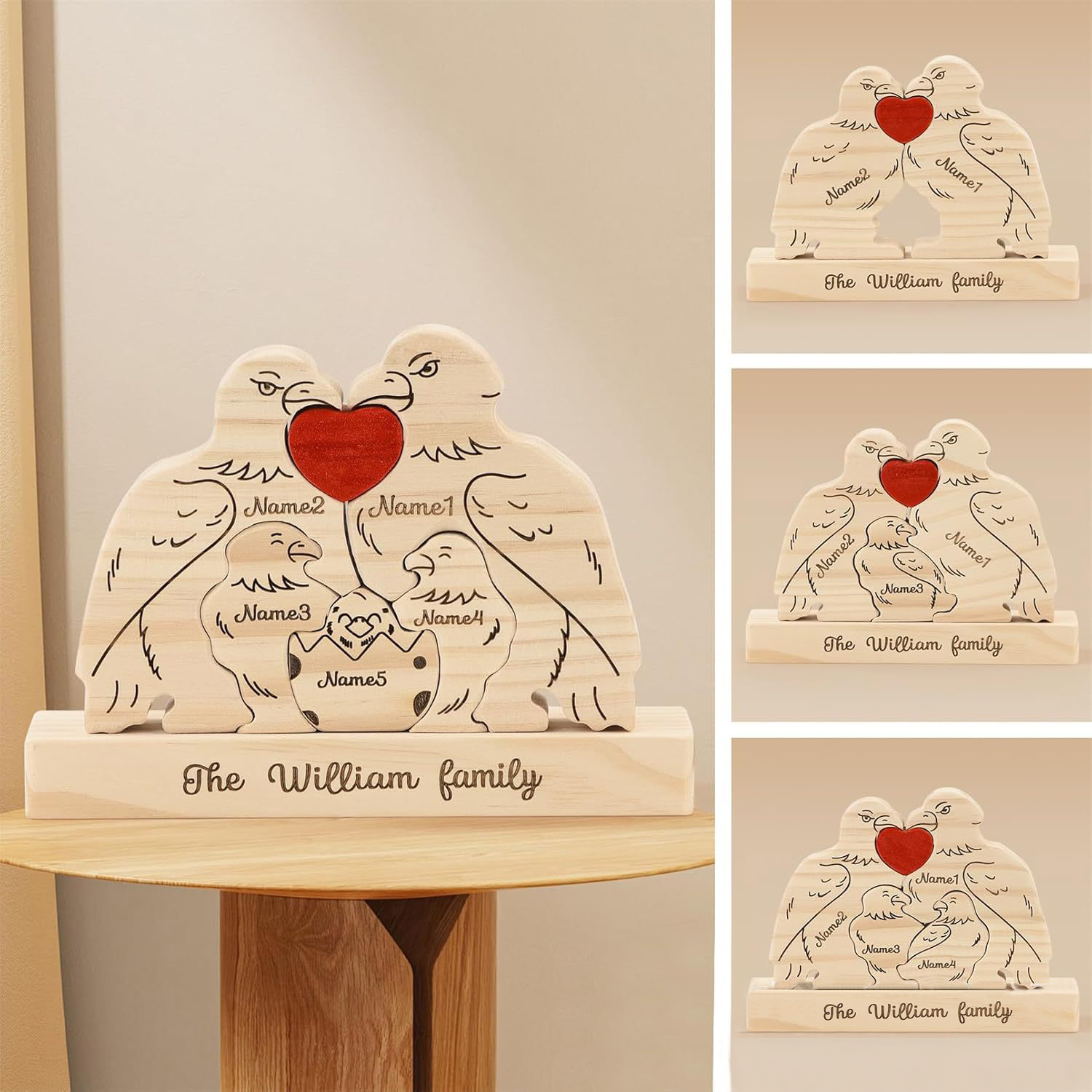 Personalized ornaments wooden eagle jigsaw puzzle figurine, family name/surname puzzle carving decoration, family keepsake - Birthday gift for family members.-TailorAura
