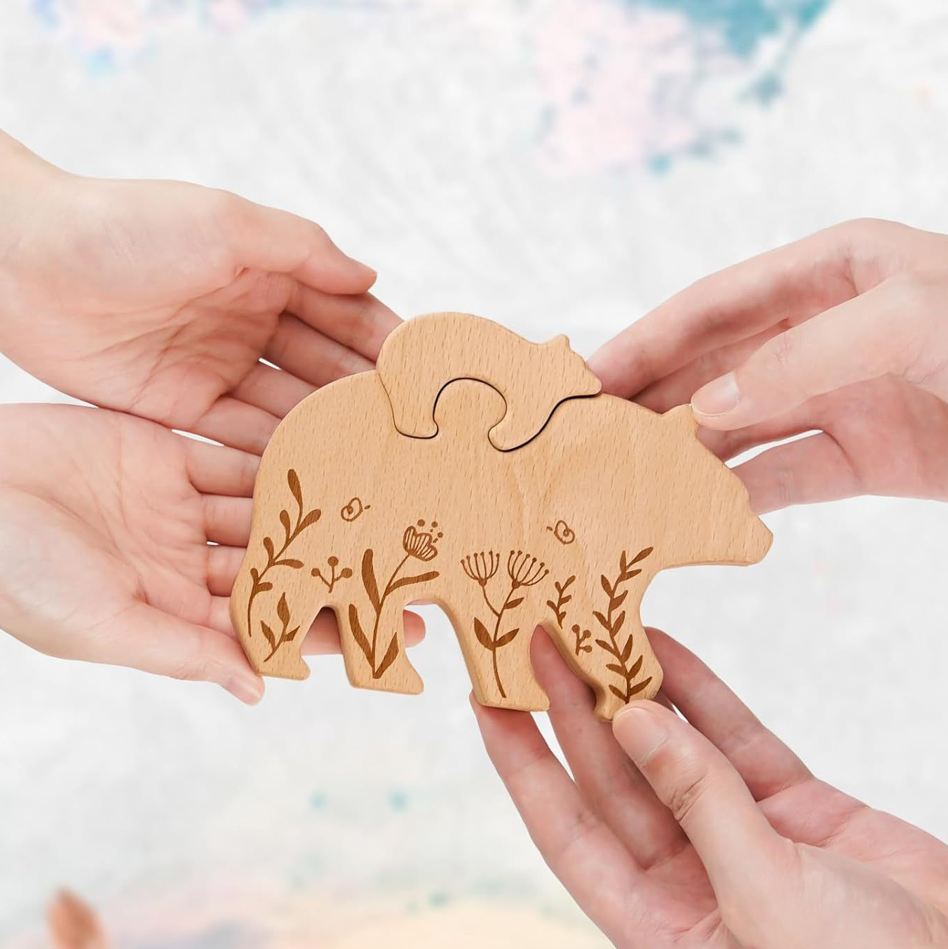 Personalized Gift Mother and Child Bear Puzzle Set, Home Decor, Carved Ornament, Family Holiday Souvenir - Birthday Gift for Family Members