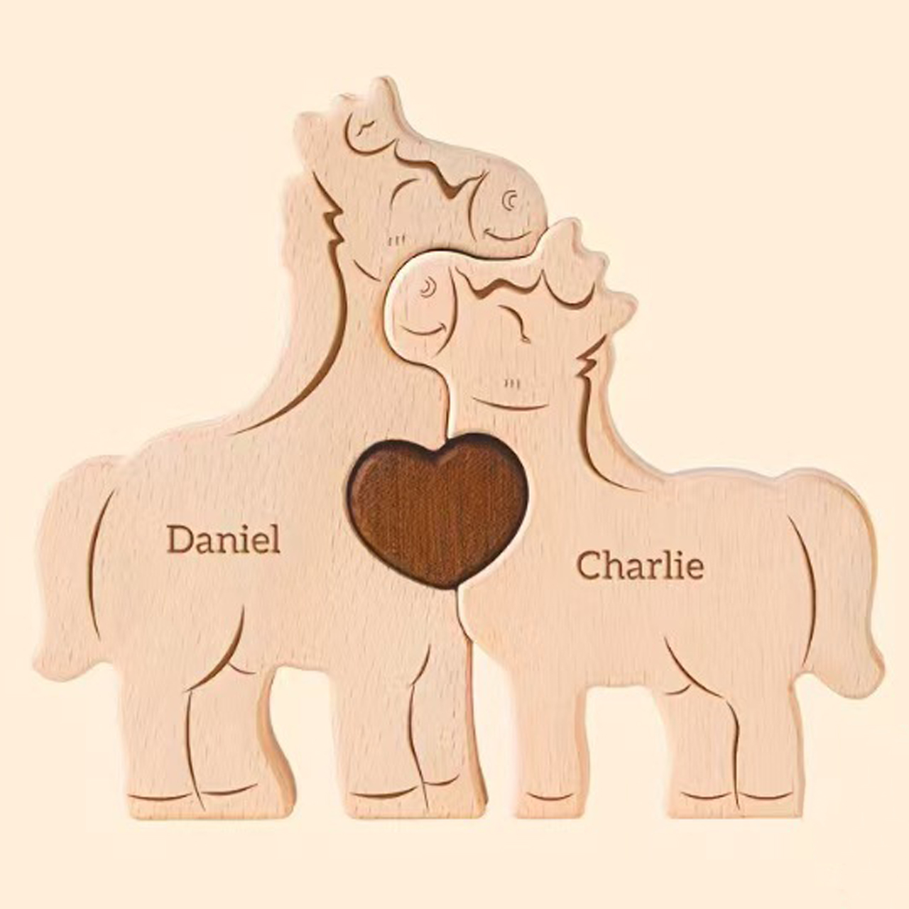 Personalized Gift Wooden "Little Horse Family" Puzzle Set — Engraved Home Décor & Family Keepsake — Birthday Gift for Family Members