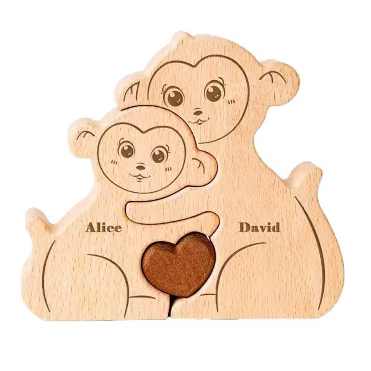Personalized Gift Wooden Monkey Family Puzzle Set — Carved Home Decor Ornament & Family Keepsake — Birthday Gift for Family Members