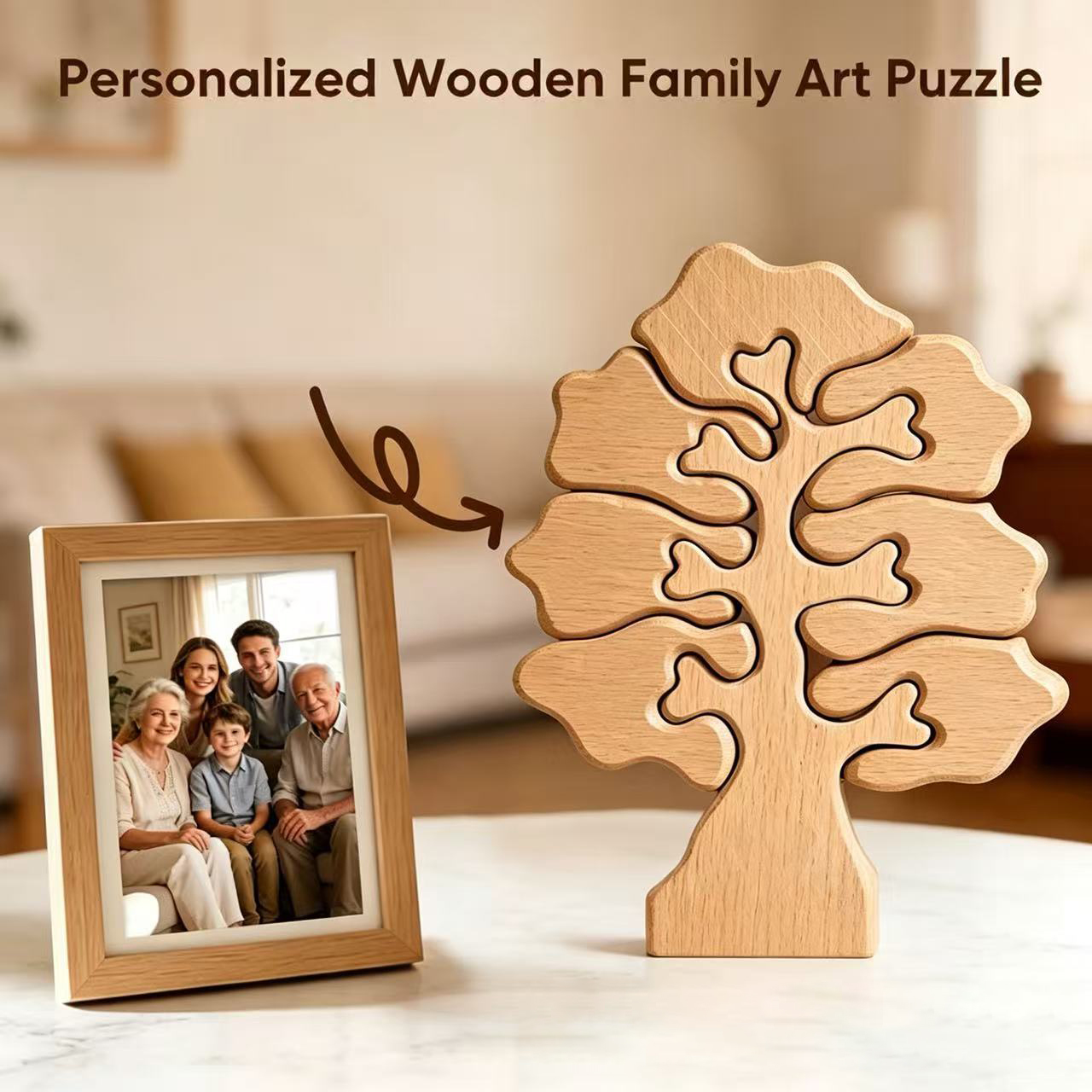 Personalized Gift wooden tree-shaped puzzle ornament, family tree puzzle, DIY name-printable home decoration, keepsake - Mother's Day gift - Christmas birthday gift